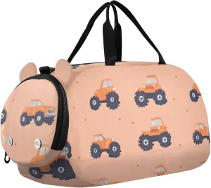 trucks Car Peach Gym Duffel Bag with Shoes Compartment Lightweight Kids Overnight Bag for Beach Swim Bags Pool Sports