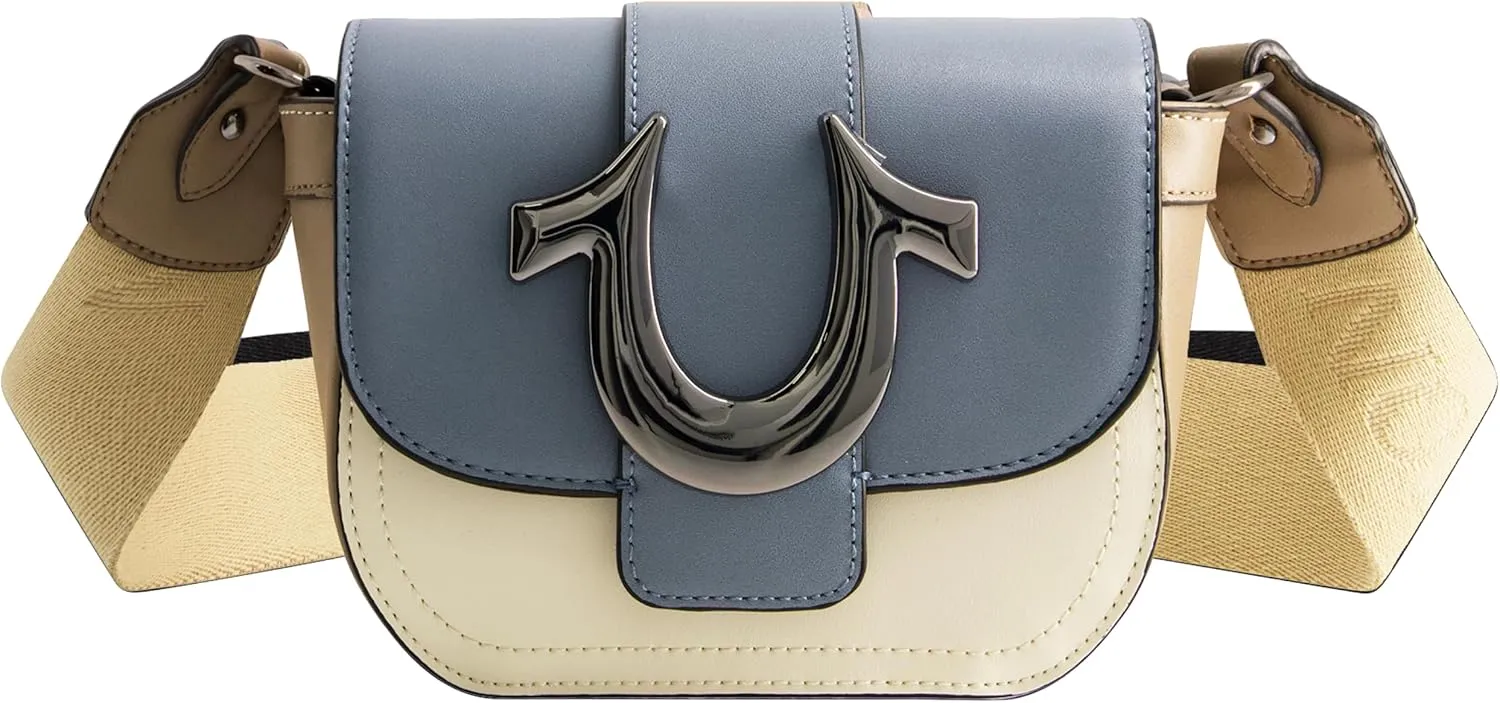 True Religion Women's Crossbody Bag, Mini Flap Adjustable Shoulder Handbag Purse with Horseshoe Logo