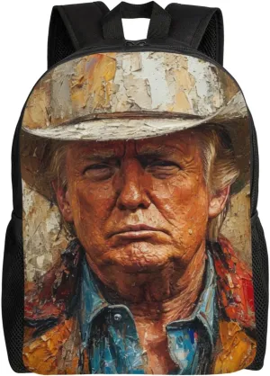 Trump Cowboy Hat Backpack Waterproof Anti Theft Durable Light Laptop Bag Backpacks For Women Men Travel Gym Backpack