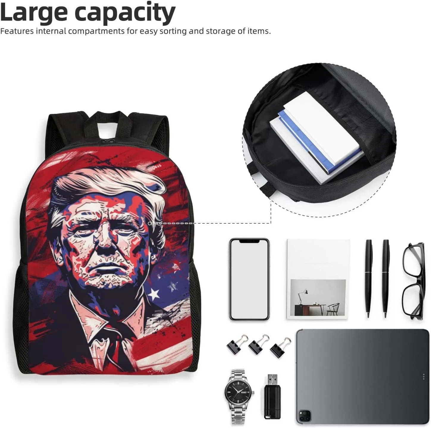 Trump Flag Backpack Waterproof Anti Theft Durable Light Laptop Bag Backpacks For Women Men Travel Gym Backpack