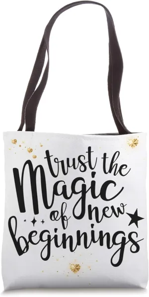 Trust the Magic of New Beginnings Tote Bag,White Heart Print Tote Bag