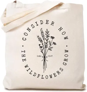 TSIIUO Consider How The Wildflowers Grow Christian Canvas Tote Bag Woman Religious Reusable Shopping Bag Funny Gifts
