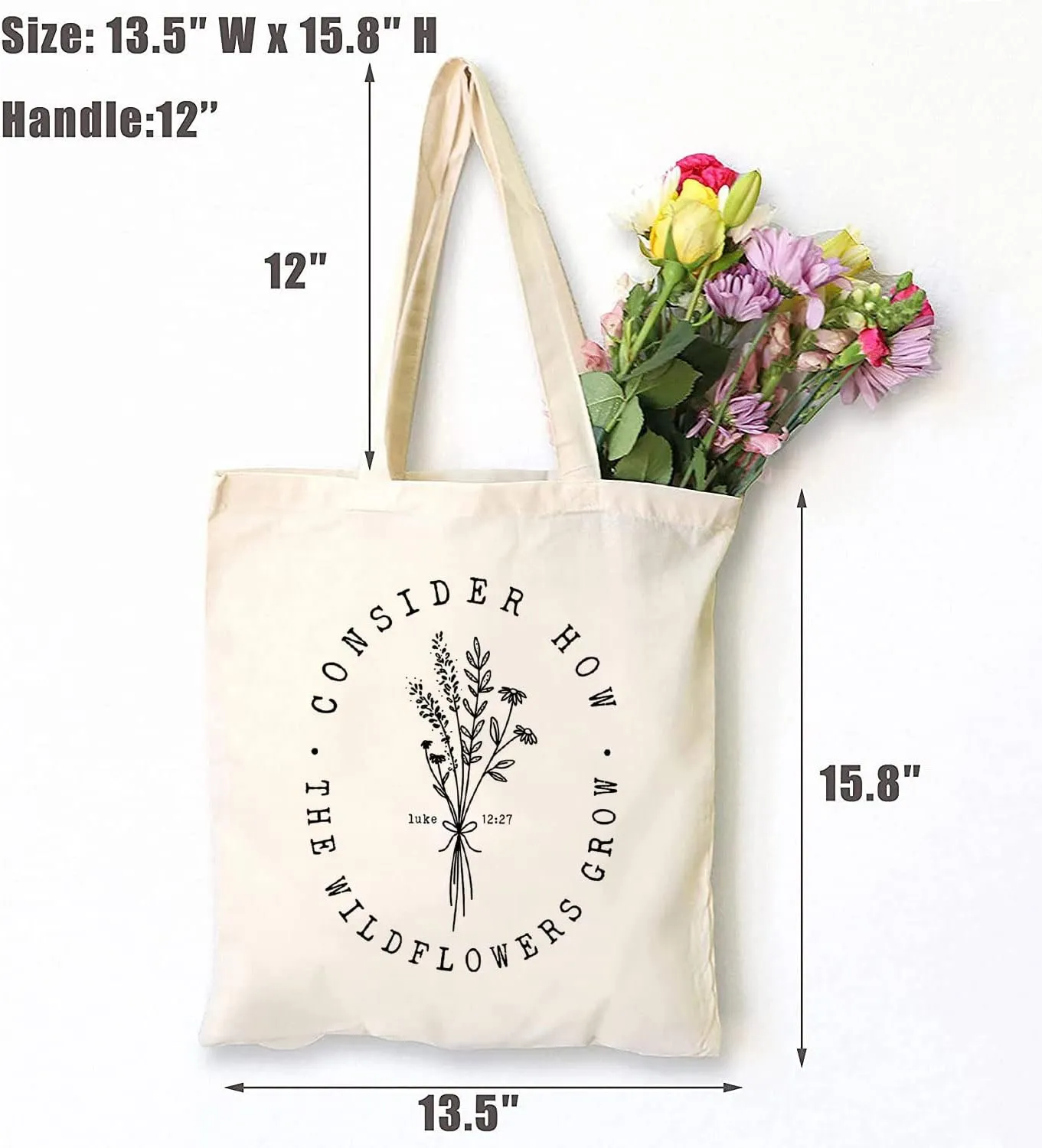 TSIIUO Consider How The Wildflowers Grow Christian Canvas Tote Bag Woman Religious Reusable Shopping Bag Funny Gifts