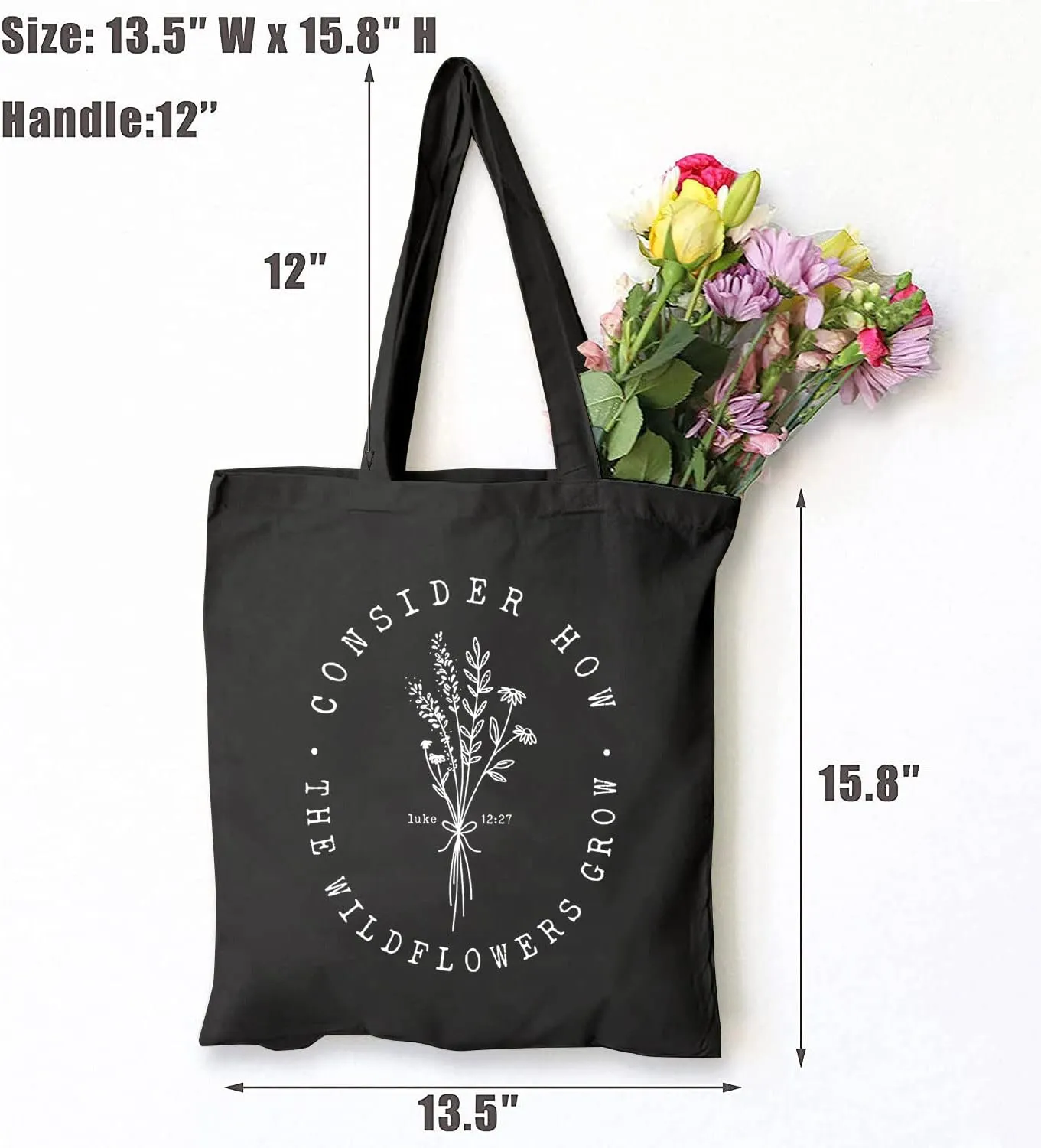 TSIIUO Consider How The Wildflowers Grow Christian Canvas Tote Bag Woman Religious Reusable Shopping Bag Funny Gifts