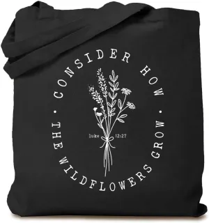 TSIIUO Consider How The Wildflowers Grow Christian Canvas Tote Bag Woman Religious Reusable Shopping Bag Funny Gifts