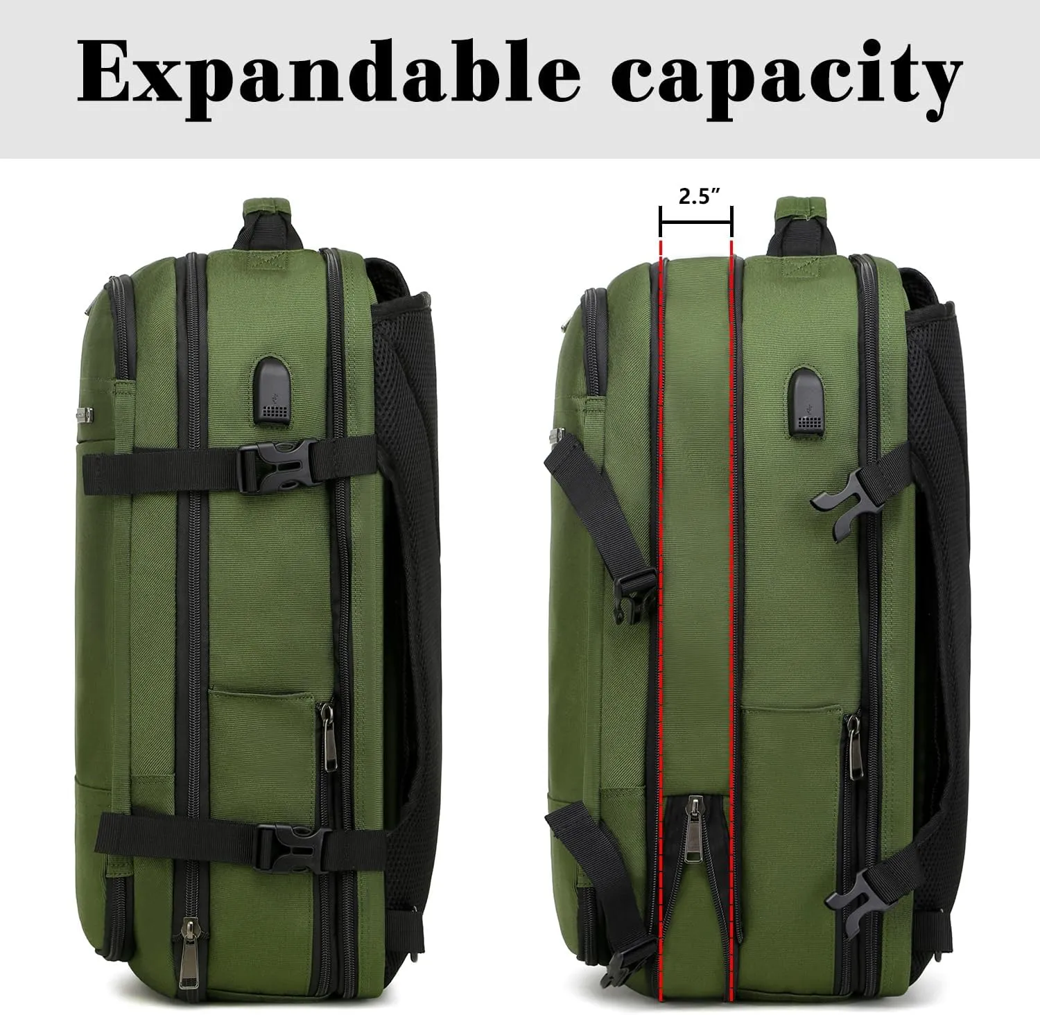 TUGUAN 17 Inch Laptop Backpack 36L Small Computer Backpack with USB Charging Port Green Business Laptop Backpacks for Men Expandable Work Backpacks for Women - Suitable for Work and Commuting