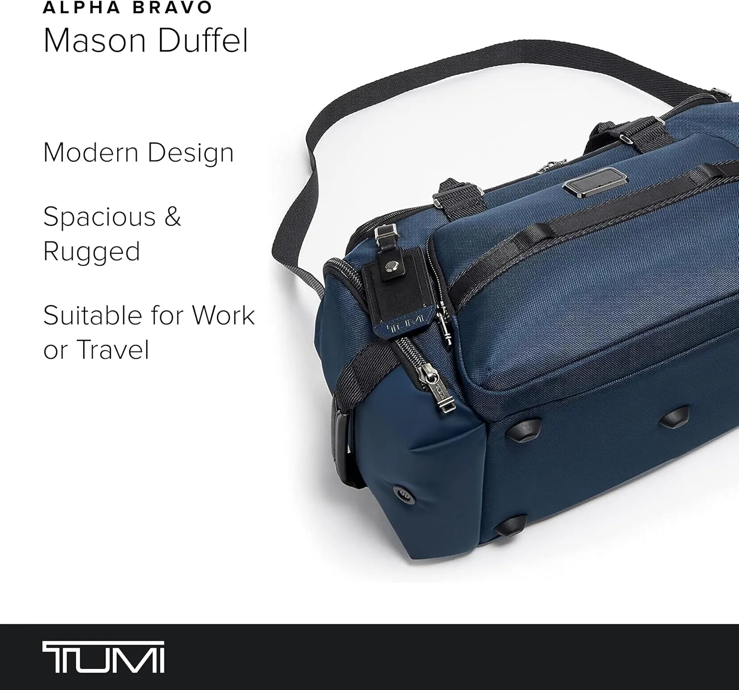 TUMI - Alpha Bravo Mason Duffel - Medium Travel Duffel Bag - With TUMI Tracer - Overnight Bag - 11.0" X 19.5" X 10.3" - Navy