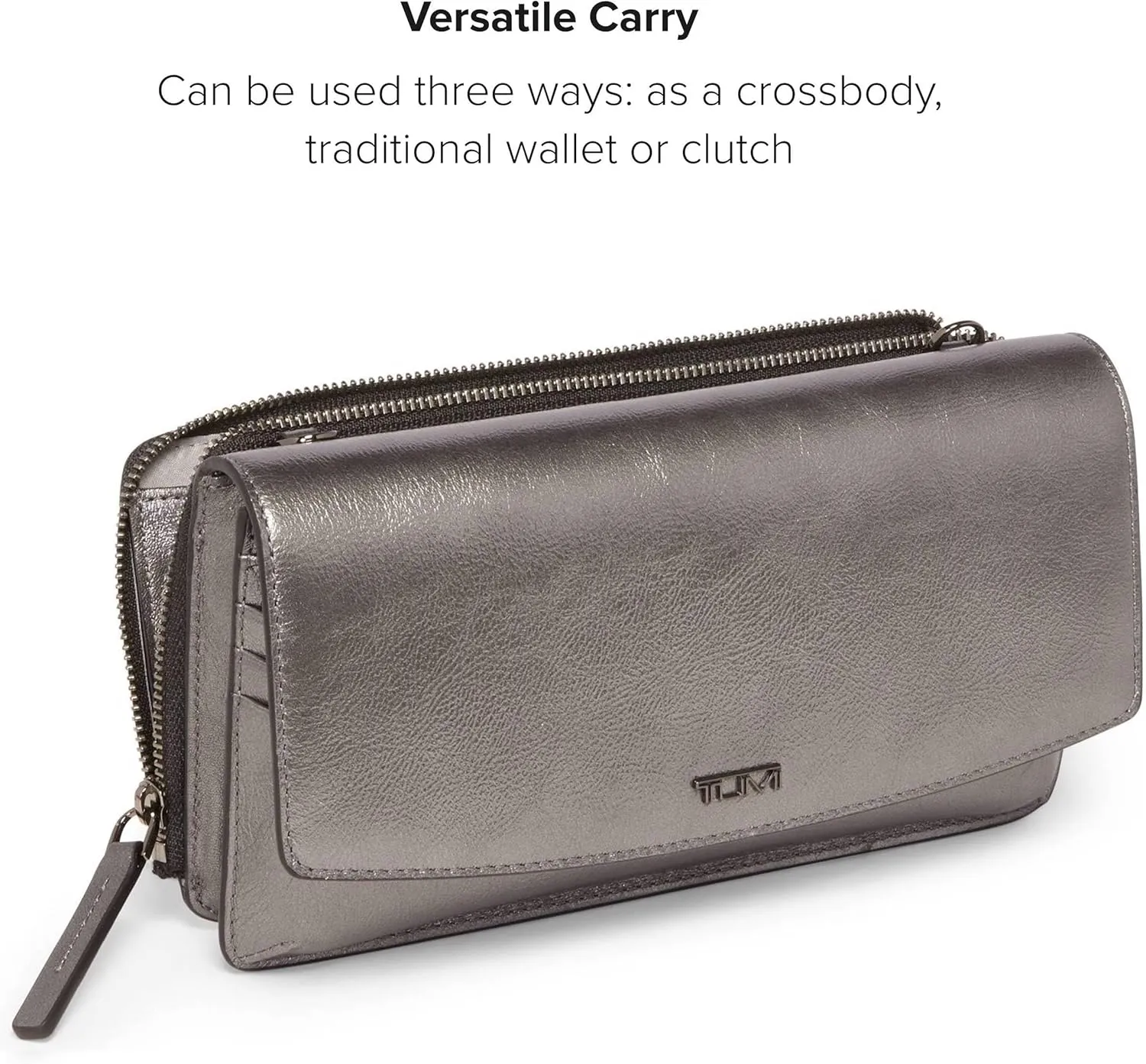 TUMI - Belden Crossbody Wallet Bag - Multipurpose Leather Travel Wallet - With Pockets & Card Holder - 4.5" x 8.0" x 1.3" - Pewter Metallic