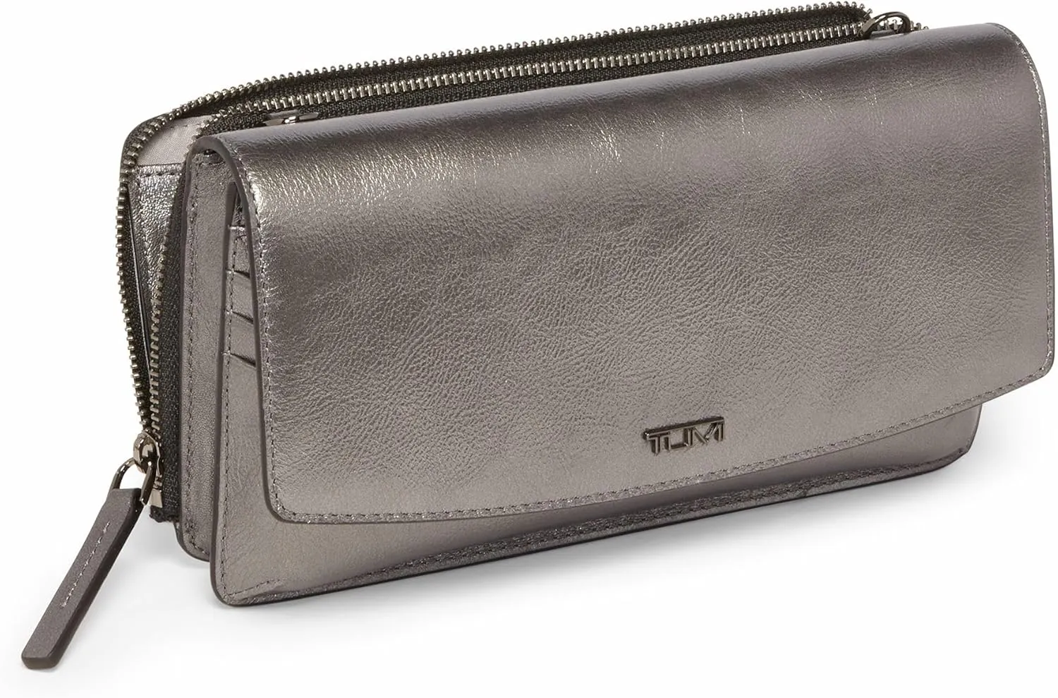TUMI - Belden Crossbody Wallet Bag - Multipurpose Leather Travel Wallet - With Pockets & Card Holder - 4.5" x 8.0" x 1.3" - Pewter Metallic