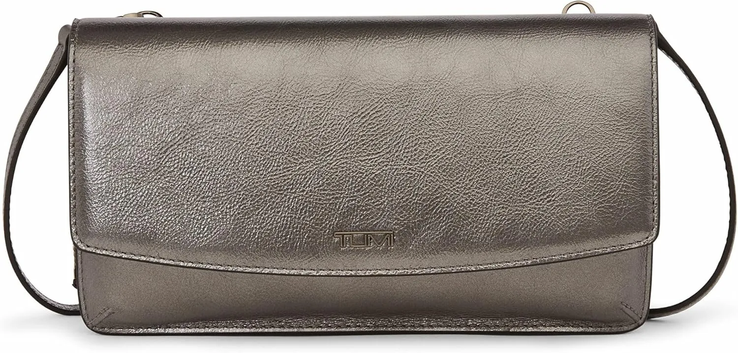TUMI - Belden Crossbody Wallet Bag - Multipurpose Leather Travel Wallet - With Pockets & Card Holder - 4.5" x 8.0" x 1.3" - Pewter Metallic