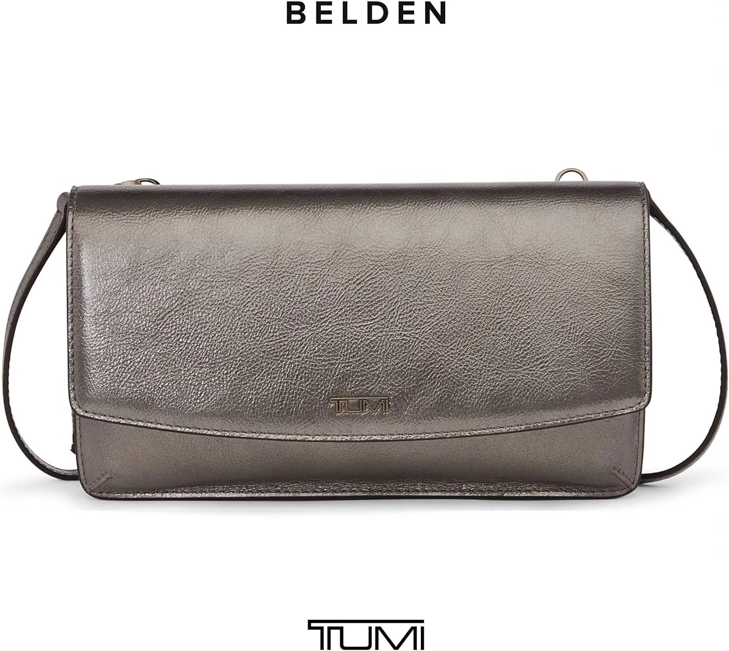 TUMI - Belden Crossbody Wallet Bag - Multipurpose Leather Travel Wallet - With Pockets & Card Holder - 4.5" x 8.0" x 1.3" - Pewter Metallic