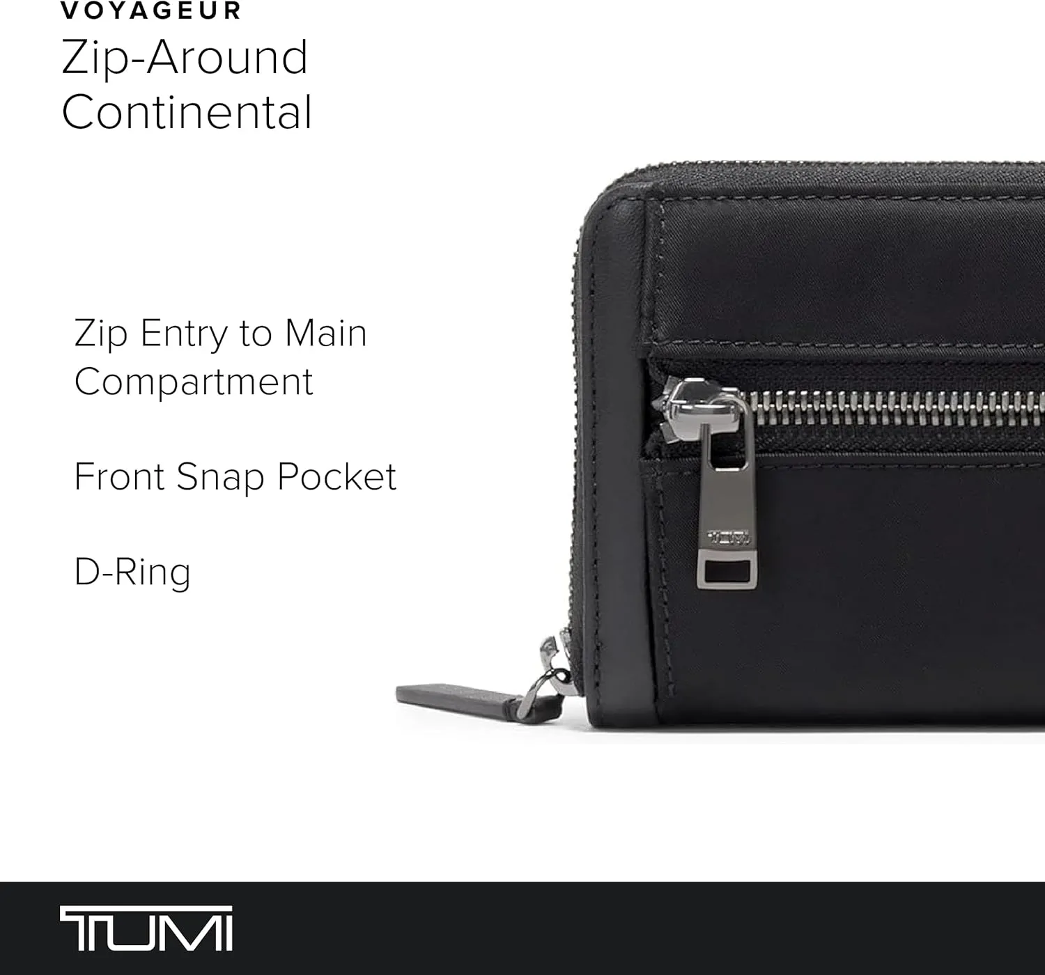 TUMI - Voyageur Zip-Around Continental - Durable Cash & Card Holder - Aesthetic Travel Wallet for Women - Gift Box Included - Black/Gunmetal