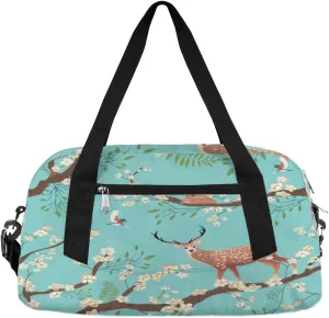 Twig Flower Deer Gym Bag, Duffle Bag, Weekender Bag, Duffel Bag, Overnight Bag, Travel Duffel Bag, Dance Bag, Tote Bag, Beach Bag, Pool Bag, Gym Duffle Bag, Carry on Bag