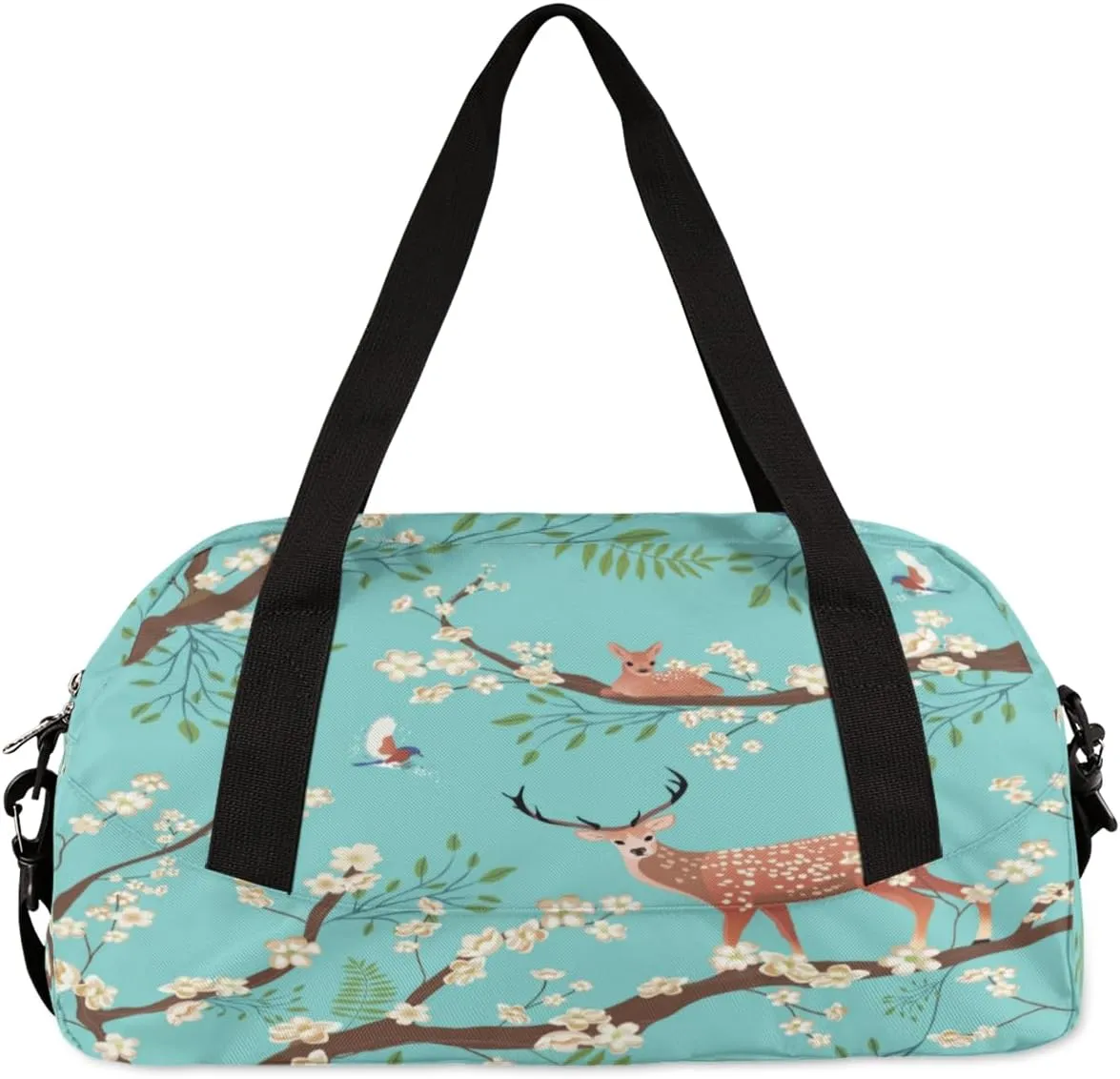 Twig Flower Deer Gym Bag, Duffle Bag, Weekender Bag, Duffel Bag, Overnight Bag, Travel Duffel Bag, Dance Bag, Tote Bag, Beach Bag, Pool Bag, Gym Duffle Bag, Carry on Bag