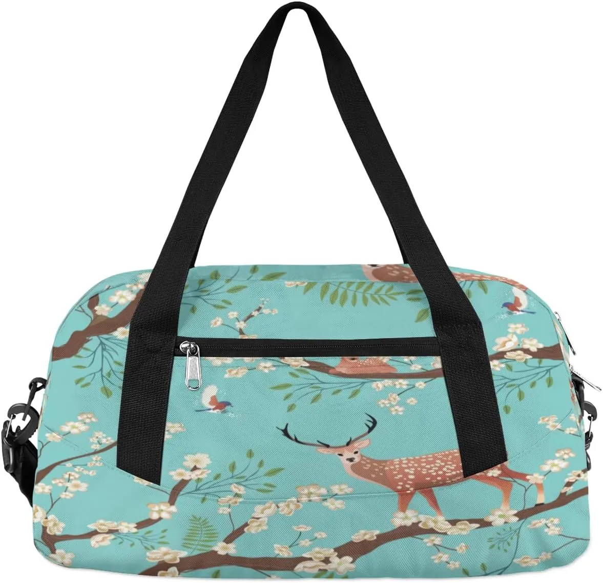 Twig Flower Deer Gym Bag, Duffle Bag, Weekender Bag, Duffel Bag, Overnight Bag, Travel Duffel Bag, Dance Bag, Tote Bag, Beach Bag, Pool Bag, Gym Duffle Bag, Carry on Bag