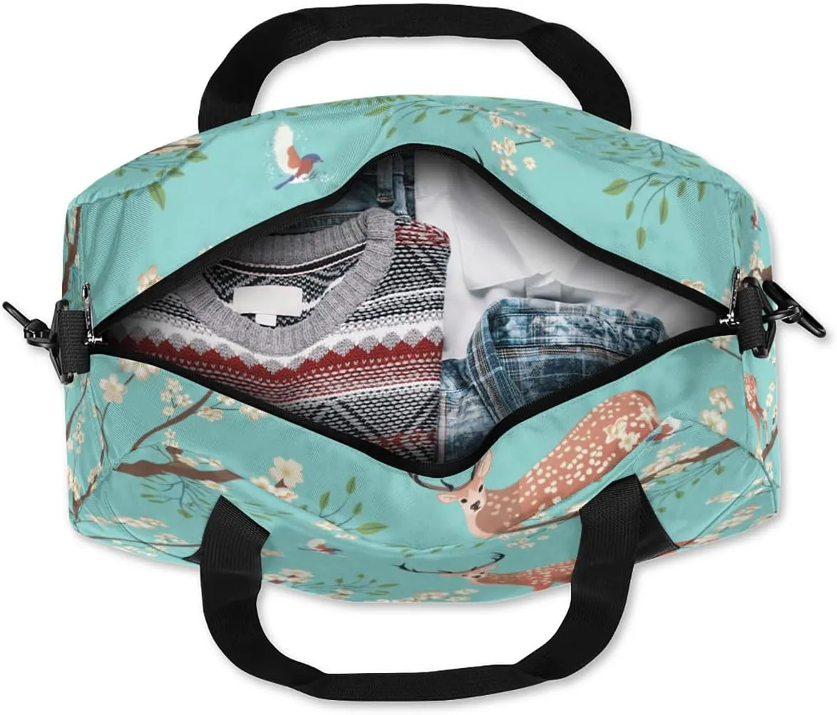 Twig Flower Deer Gym Bag, Duffle Bag, Weekender Bag, Duffel Bag, Overnight Bag, Travel Duffel Bag, Dance Bag, Tote Bag, Beach Bag, Pool Bag, Gym Duffle Bag, Carry on Bag