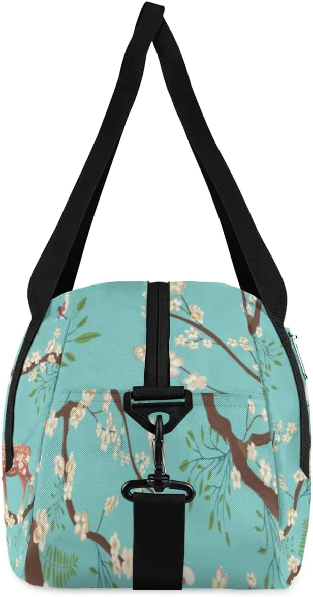 Twig Flower Deer Gym Bag, Duffle Bag, Weekender Bag, Duffel Bag, Overnight Bag, Travel Duffel Bag, Dance Bag, Tote Bag, Beach Bag, Pool Bag, Gym Duffle Bag, Carry on Bag