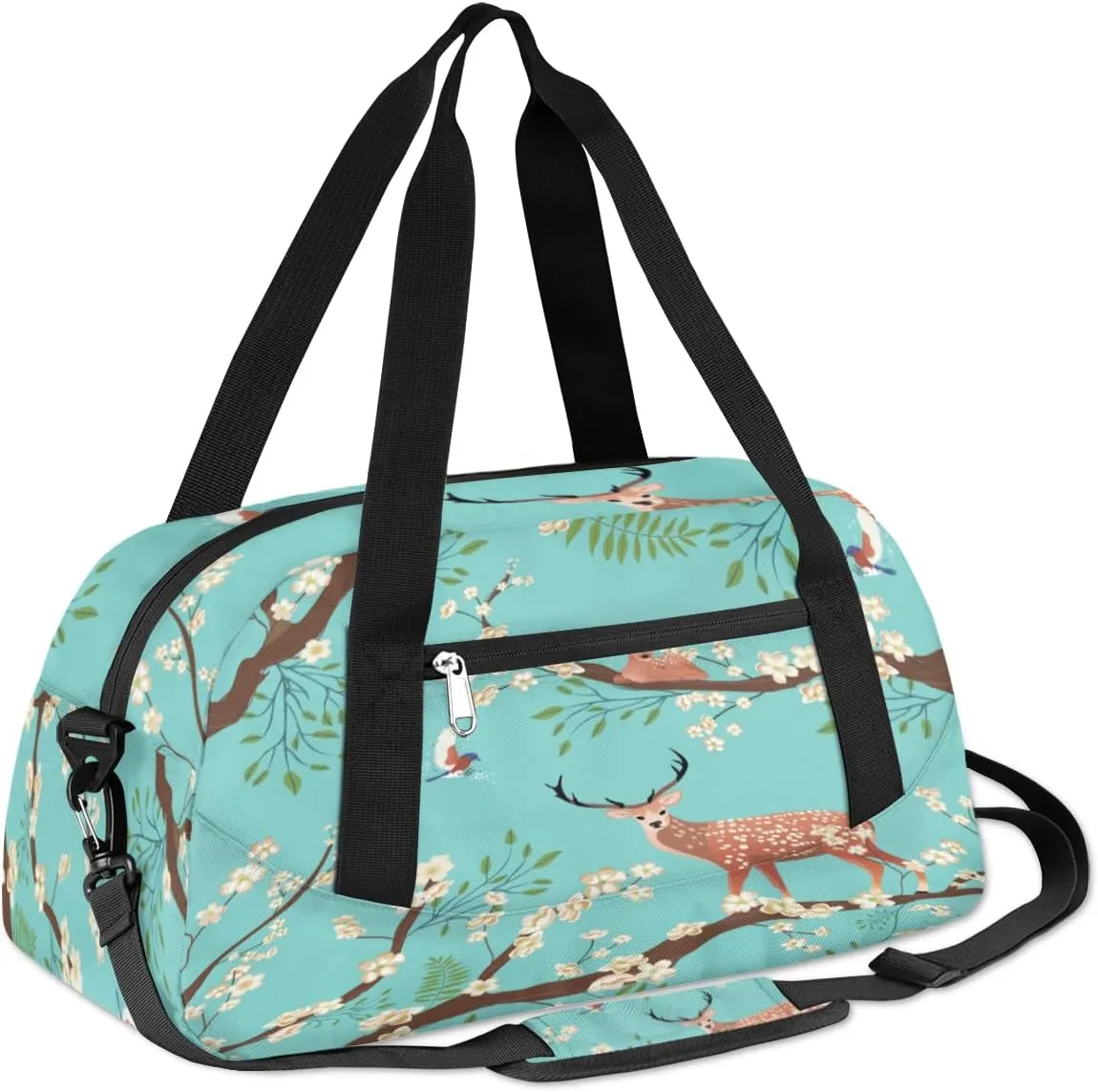 Twig Flower Deer Gym Bag, Duffle Bag, Weekender Bag, Duffel Bag, Overnight Bag, Travel Duffel Bag, Dance Bag, Tote Bag, Beach Bag, Pool Bag, Gym Duffle Bag, Carry on Bag