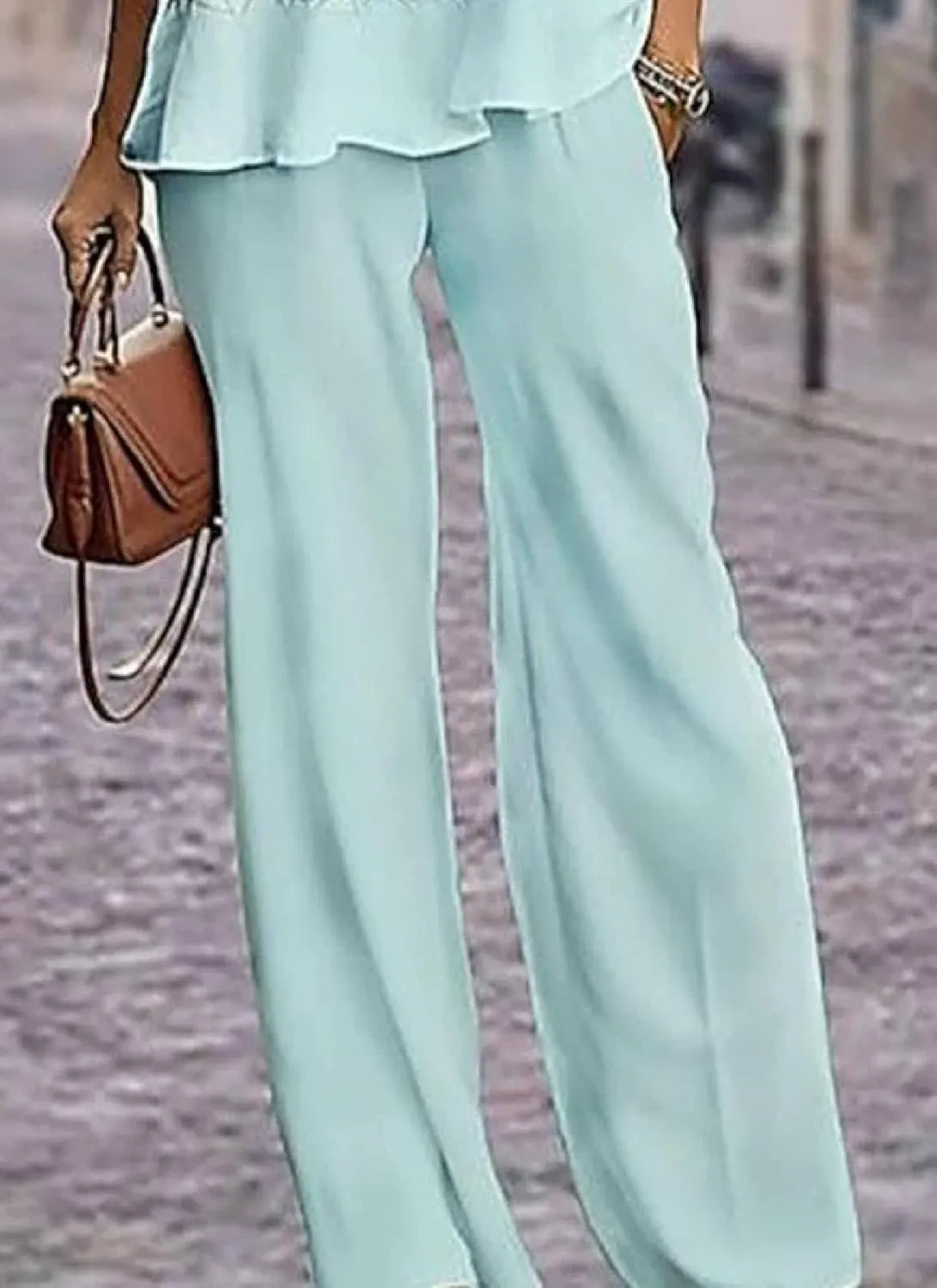 Two Piece Sets for Women Summer Outfits Lounge Sets Breezy Long Sleeve Round Neck Tops and Plain Pants Outdoor Outfits