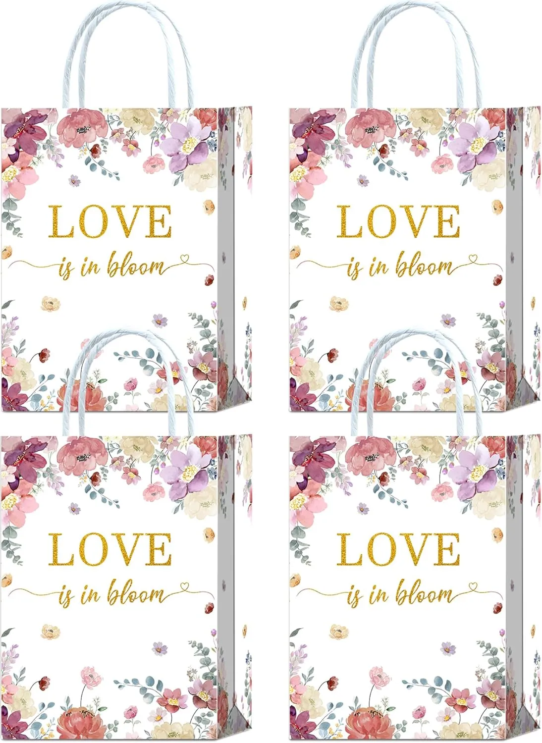 Tyndallrays 16 Pieces Love is in Bloom Bridal Shower Party Favors Bags,Flower Floral Bridal Shower Goody Gift Bags with Handles for Bridal Shower Bachelorette Wedding Engagement Party Decorations