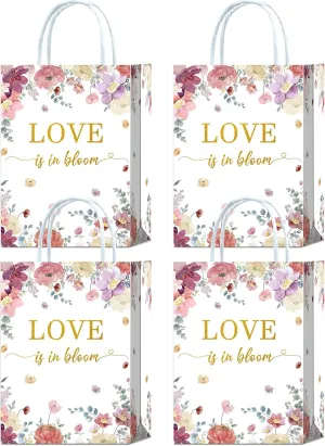 Tyndallrays 16 Pieces Love is in Bloom Bridal Shower Party Favors Bags,Flower Floral Bridal Shower Goody Gift Bags with Handles for Bridal Shower Bachelorette Wedding Engagement Party Decorations