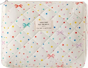 uekeboag Quilted Cotton Makeup Bag,Coquette Quilted Toiletry Bag for Women and Girls,Floral Coquette Pouch,Cute Kawaii Travel Cosmetic Bags(Dots and Bows)