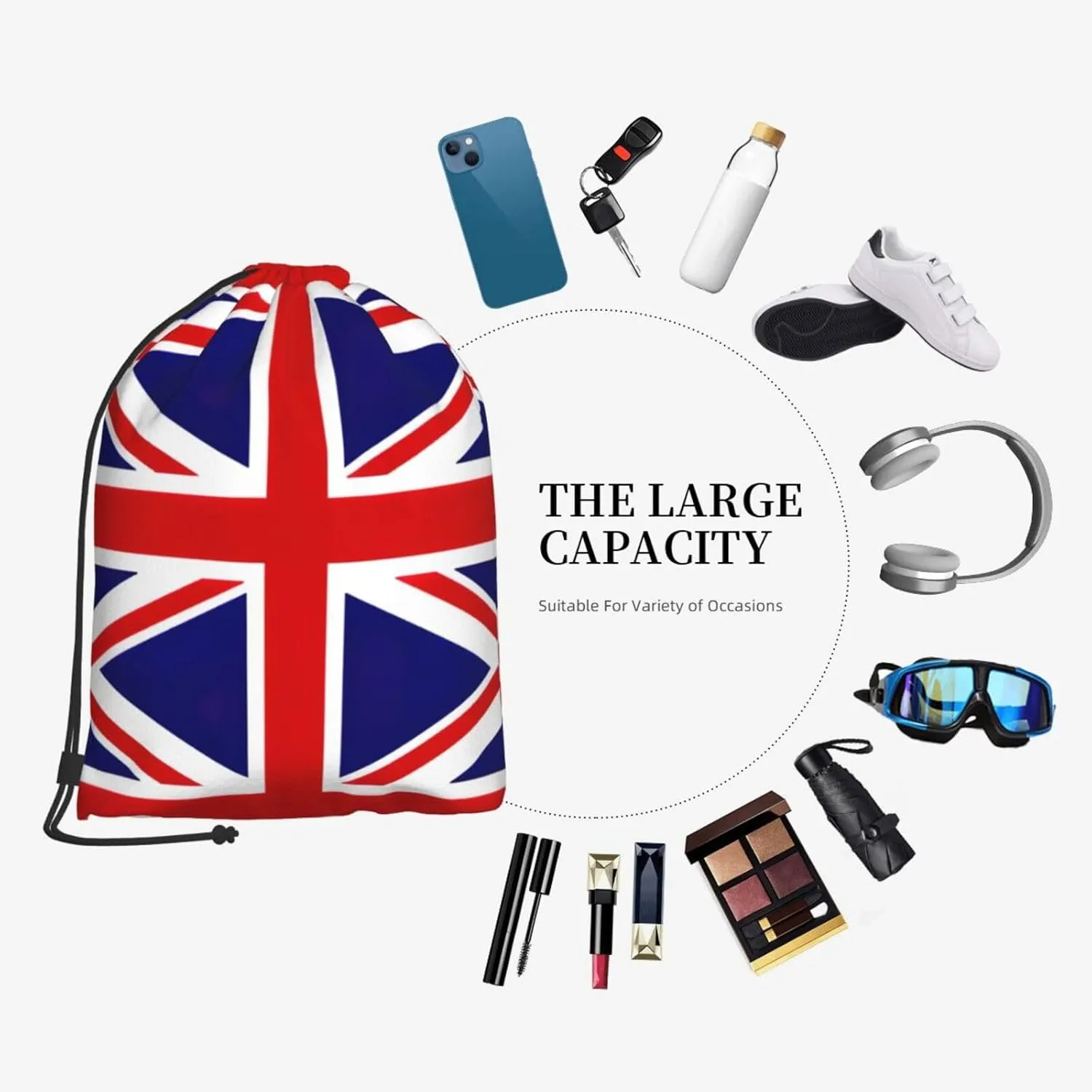Uk Flag Print Drawstring Backpack Bag, Men'S Women'S Shopping Yoga Swimming Travel Sports Backpacks