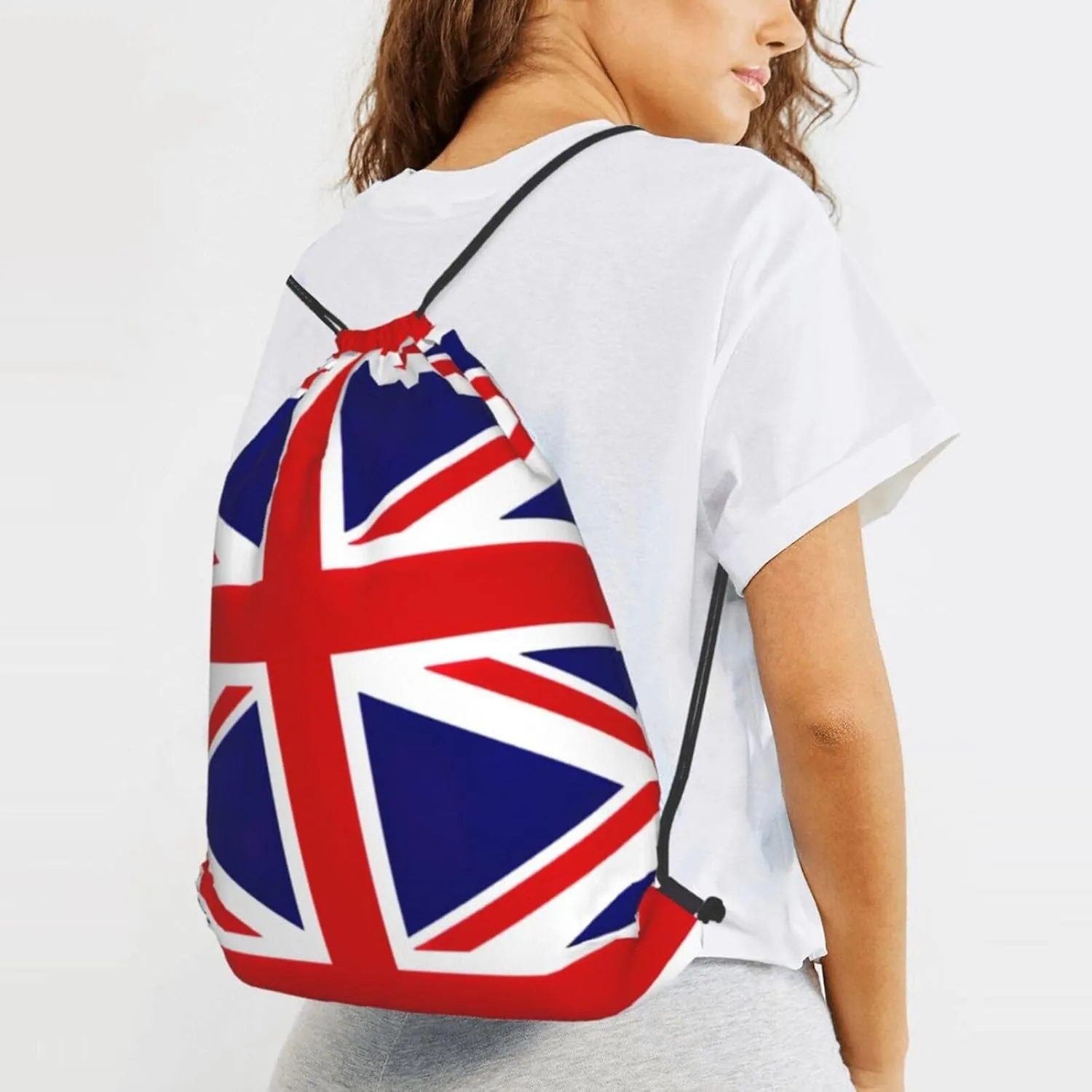 Uk Flag Print Drawstring Backpack Bag, Men'S Women'S Shopping Yoga Swimming Travel Sports Backpacks