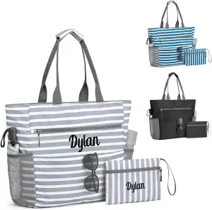 Ulico Personalzied Beach Tote Bag with Embroidered Name,Custom Large Foldable Pool Bag for Women Men-Waterproof Sandproof