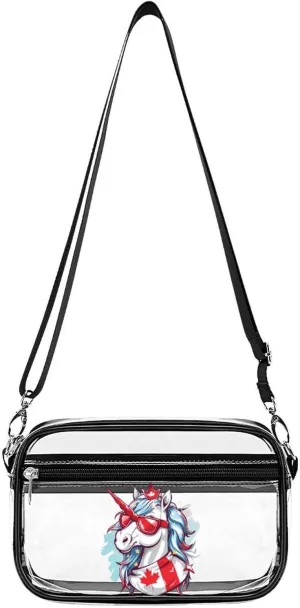 Unicorn Canada Day Canadian Flag Clear Bag PVC Clear Crossbody Purse Bag Transparent Shoulder Handbag with Adjustable Strap