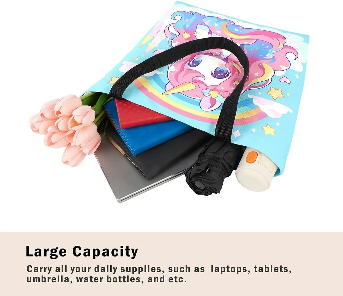 Unicorn Canvas Tote Bag Unicorns Foldable Handbag Cute Rainbow Cartoon Horse Canvas Bag Kawaii Shoulder Bag