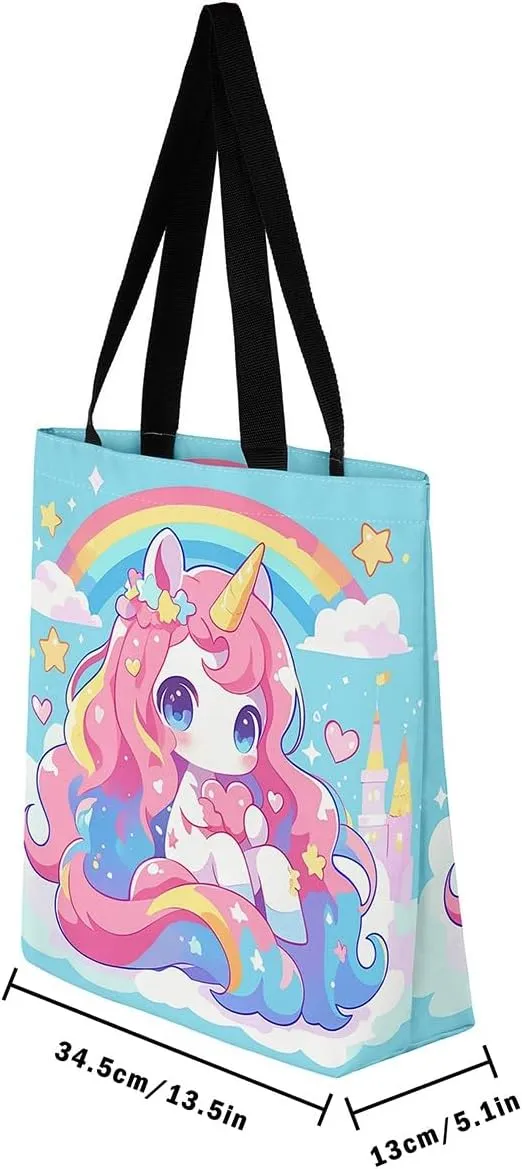 Unicorn Canvas Tote Bag Unicorns Foldable Handbag Cute Rainbow Cartoon Horse Canvas Bag Kawaii Shoulder Bag