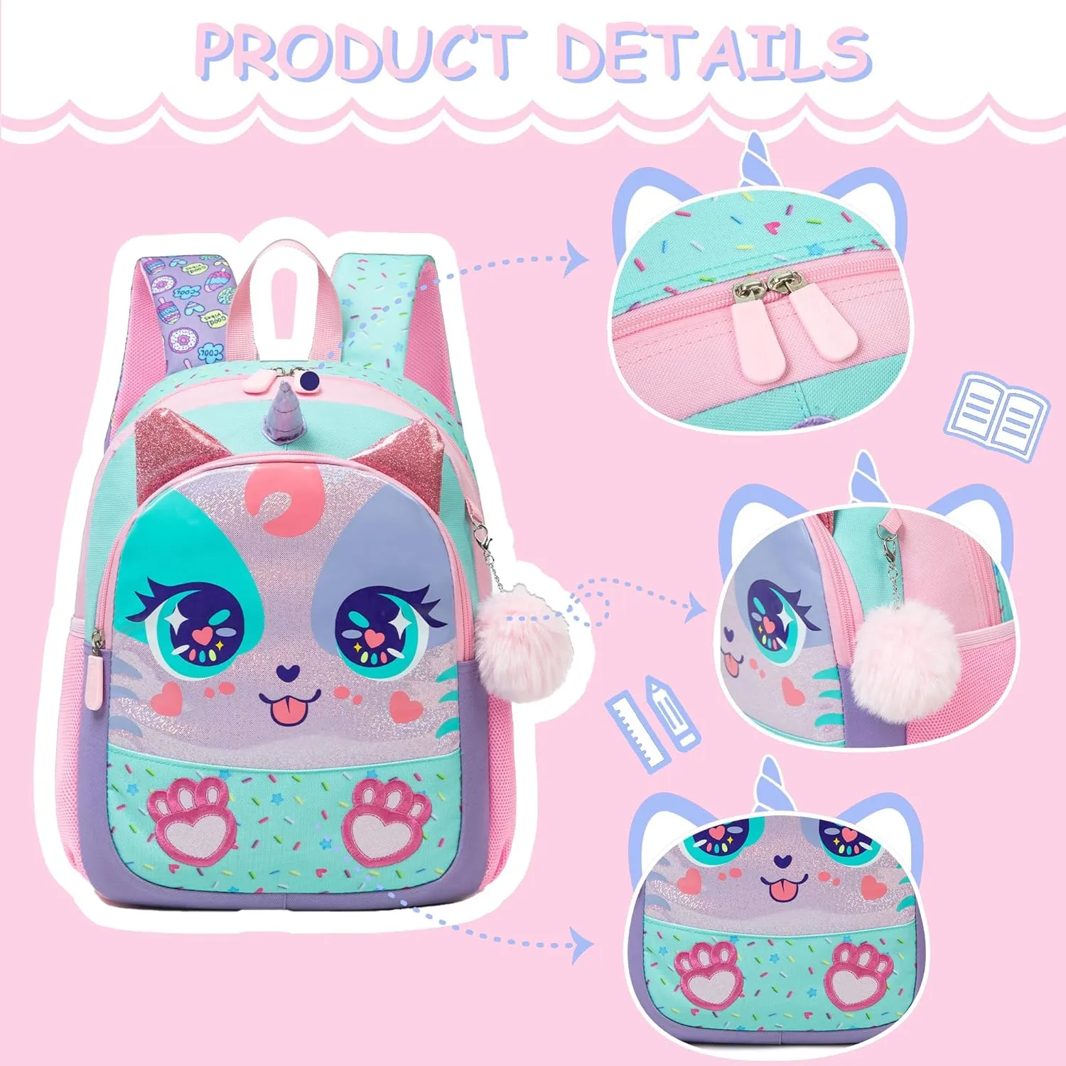 Unicorn Toddler Backpacks for Girls 2-4 Kids Preschool Backpacks for Girls Cute Pink Kindergarten Backpack Mini Small Backpack Little Girl Back to School Supplies