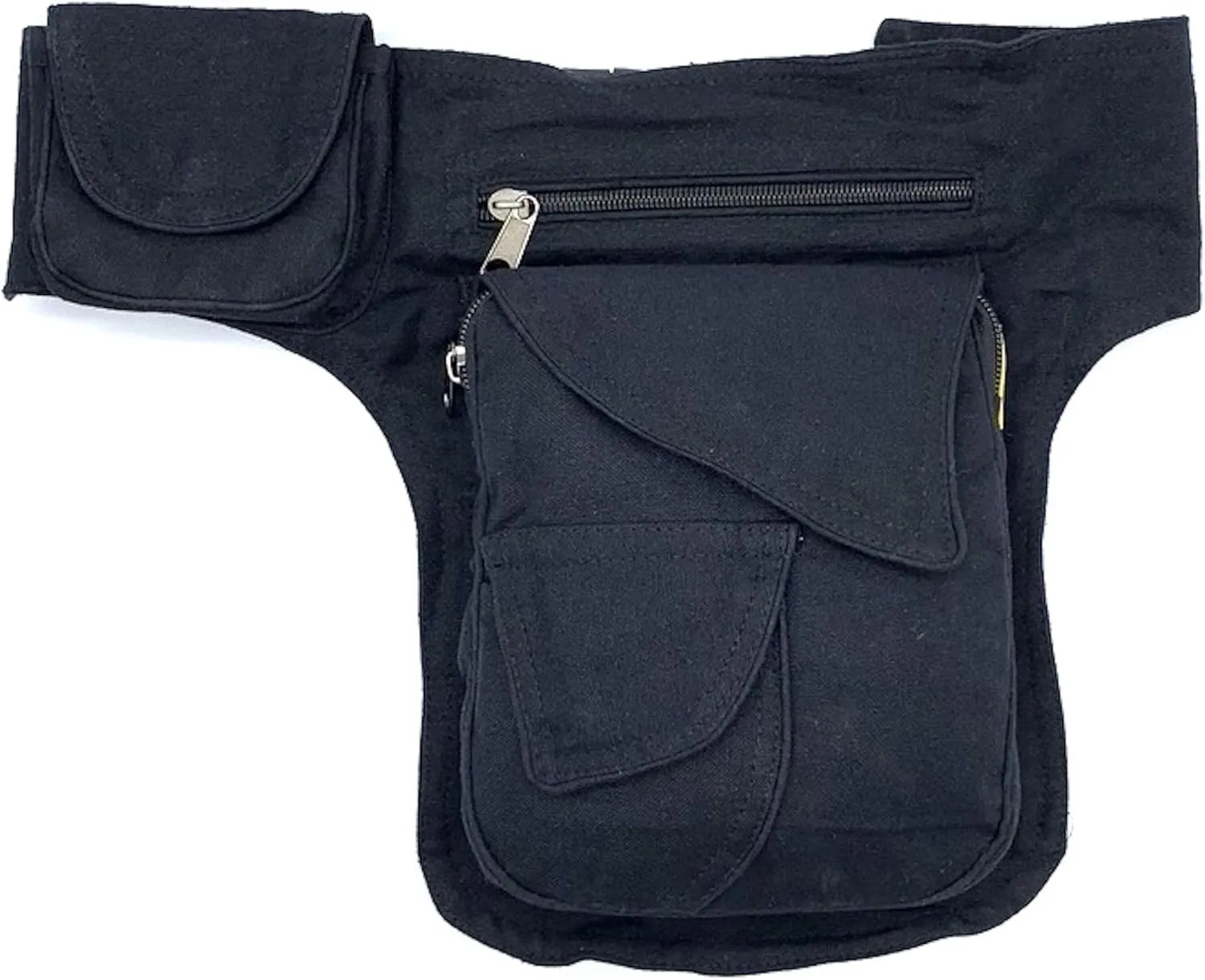 Unique design plain black 4 pocket multipurpose Fanny Pack Hip Bag Festival Bag Travel waist pack 100 percent cotton FAIR TRADE Handmade with Love,Small