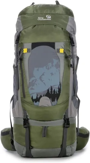 UNISTRENGH 80L Waterproof Hiking Backpacks External Aluminum Tube Frame Backpacking Duffle Luggage Bag for Traveling Camping Glamping,Green