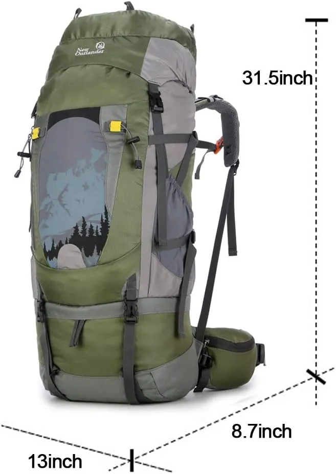 UNISTRENGH 80L Waterproof Hiking Backpacks External Aluminum Tube Frame Backpacking Duffle Luggage Bag for Traveling Camping Glamping,Green