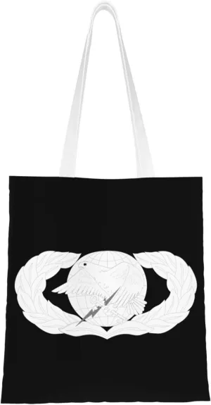United States Air Force Supply And Fuels Badge Tote Bag for Women Canvas Shopping Bags Reusable Large Capacity Casual Shoulder Handbags Grocery Bags DIY Gift Bags