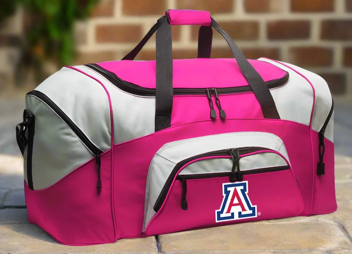 University of Arizona Duffel Bag LARGE Arizona Wildcats Suitcase or Gym Bag for Men Ladies Him or Her! (Arizona Wildcats Logo, Pink)