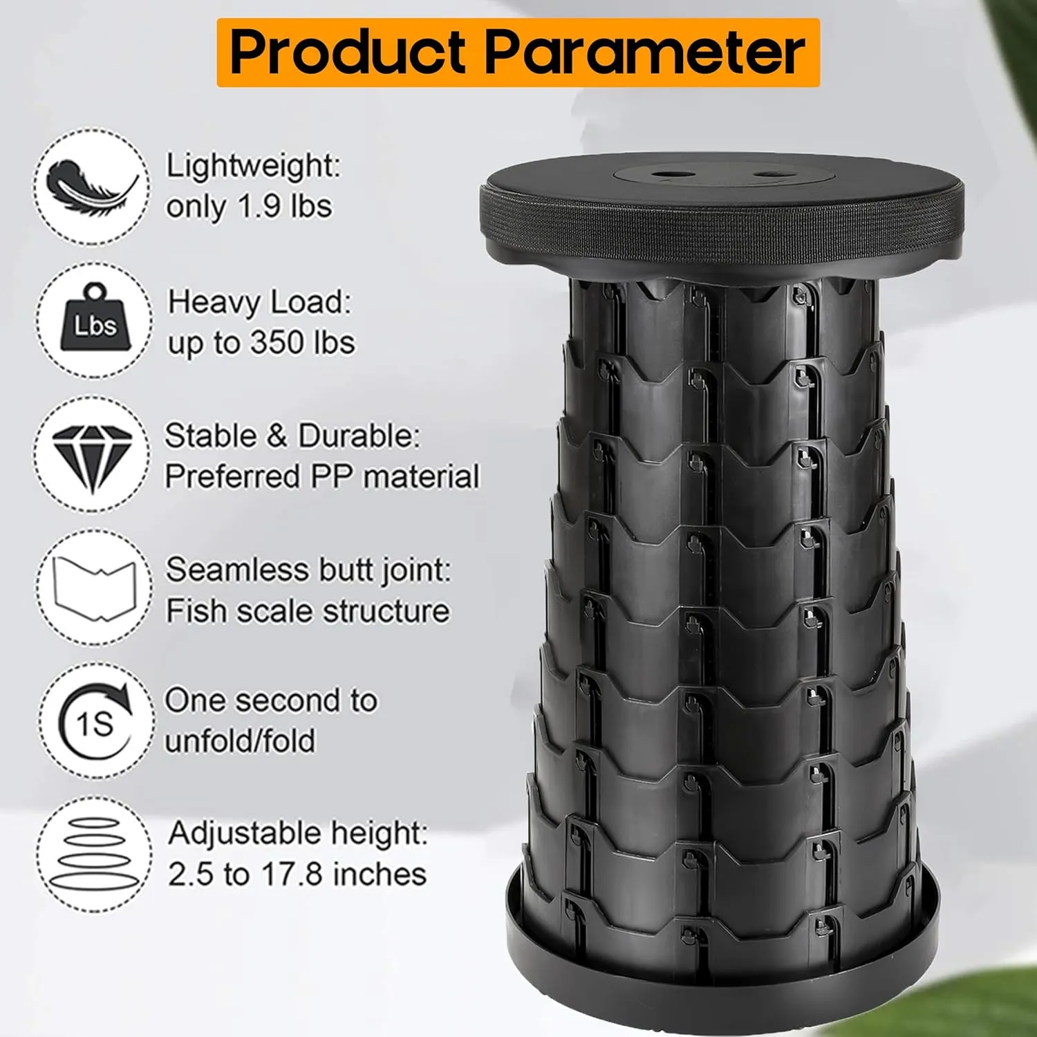 Upgraded Portable Folding Stool with Seat Cushion and Nylon Bag Adjustable Stool with 350lbs Load Capacity Collapsible Camping Stool for Adults Outdoor Travel, Fishing. (1, Black)