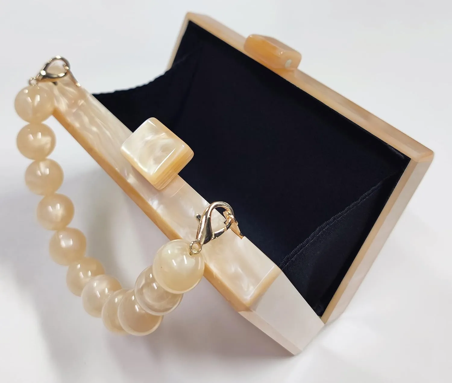 URAWOW Acrylic Evening Handbag Beads Bag for Women Graceful Shoulder Bag Satchel Marble Clutch Purses for Wedding Party 2023