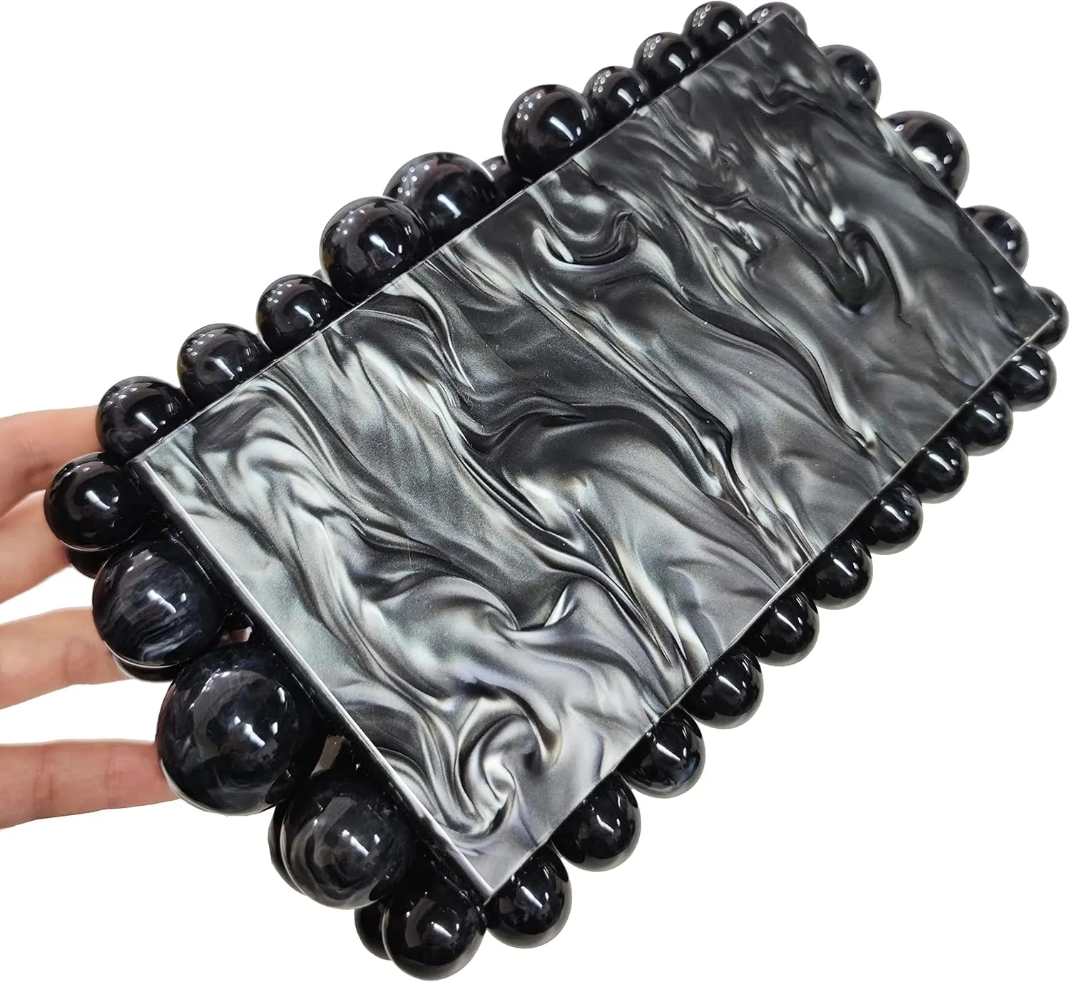 URAWOW Acrylic Evening Handbag Beads Bag for Women Graceful Shoulder Bag Satchel Marble Clutch Purses for Wedding Party 2023