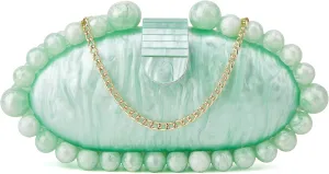 URAWOW Acrylic Evening Handbag Round Beads Bag for Women Shoulder Bag Satchel Marble Clutch Purses for Wedding Party 2023