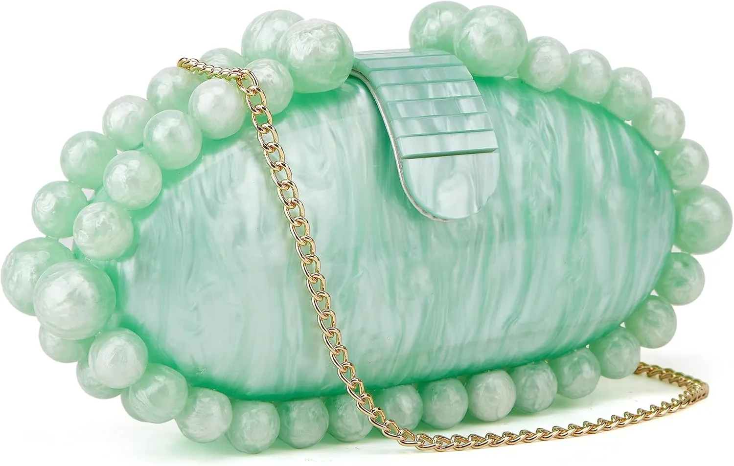 URAWOW Acrylic Evening Handbag Round Beads Bag for Women Shoulder Bag Satchel Marble Clutch Purses for Wedding Party 2023
