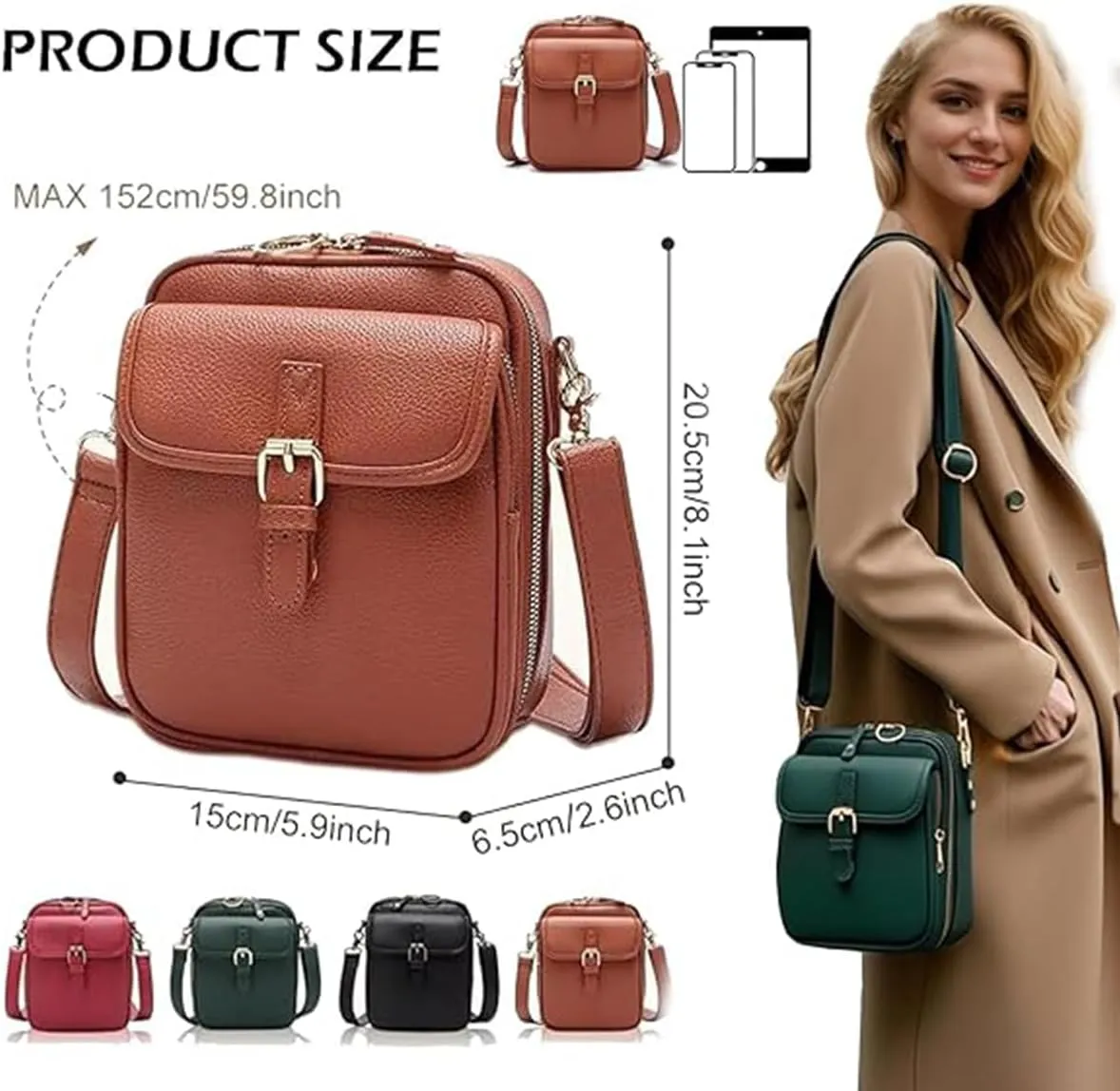 Urvashi Crossbody Leather Bag, Tojoyride Crossbody Bag, Double-Layer Large Capacity Mini Crossbody Bags