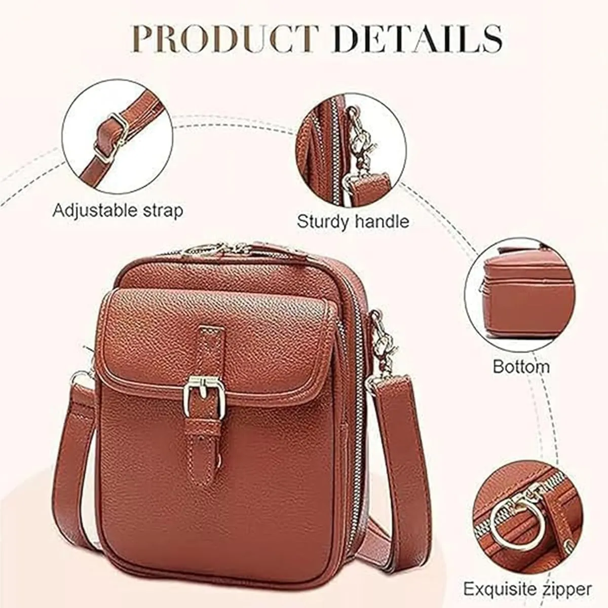 Urvashi Crossbody Leather Bag, Tojoyride Crossbody Bag, Double-Layer Large Capacity Mini Crossbody Bags