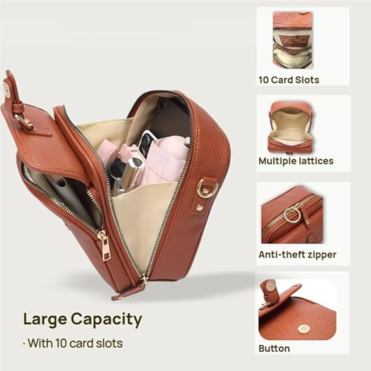 Urvashi Crossbody Leather Bag, Tojoyride Crossbody Bag, Double-Layer Large Capacity Mini Crossbody Bags