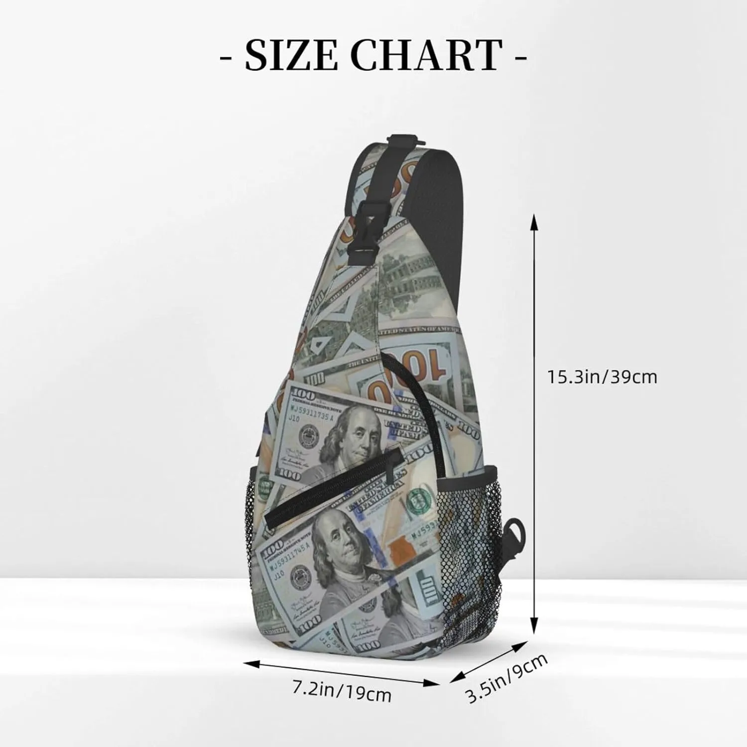 Us Bill Dollars Money Sling Backpack Chest Bag Crossbody Shoulder Bag Gym Cycling Travel Hiking Daypack For Men Women
