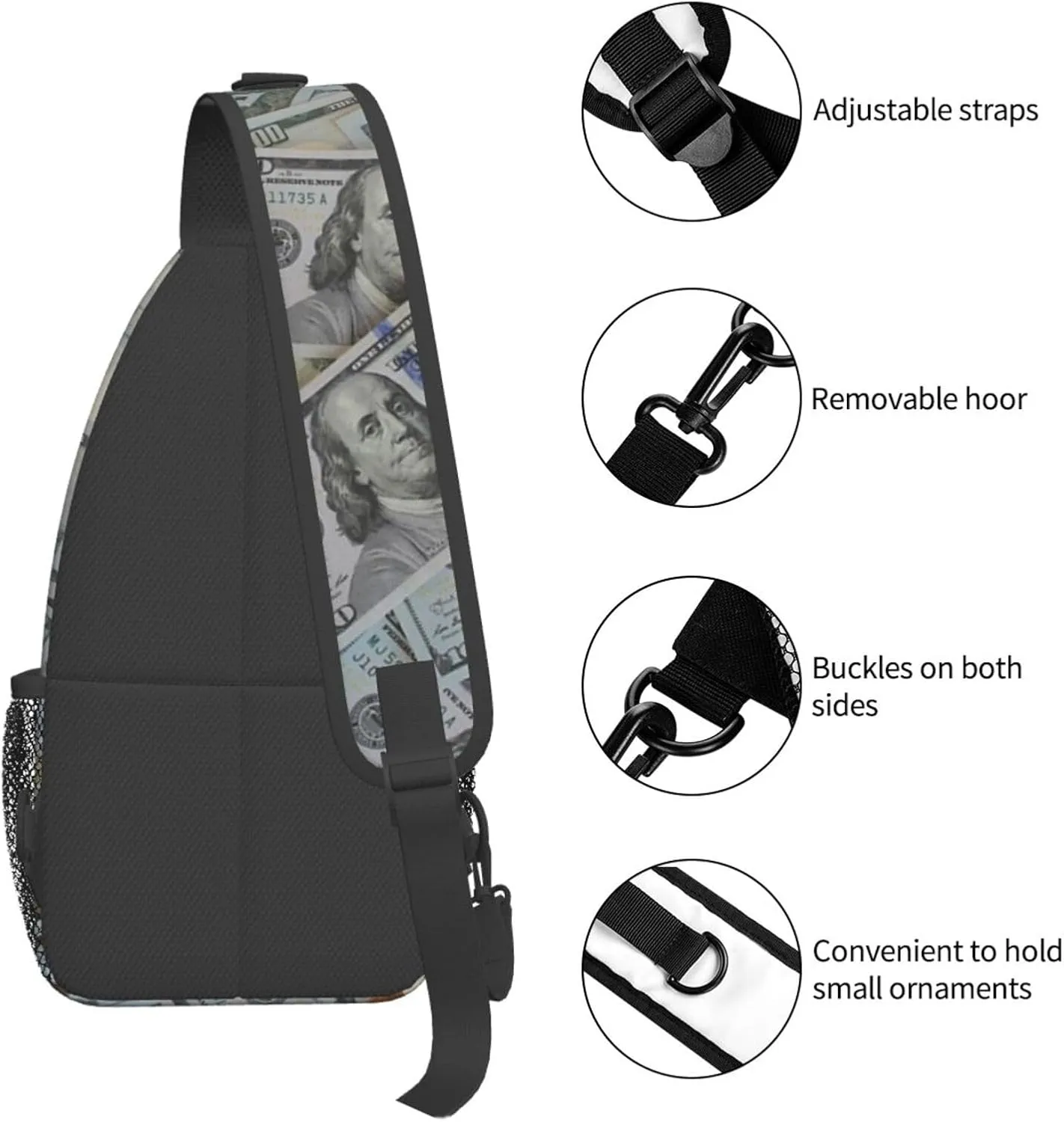 Us Bill Dollars Money Sling Backpack Chest Bag Crossbody Shoulder Bag Gym Cycling Travel Hiking Daypack For Men Women