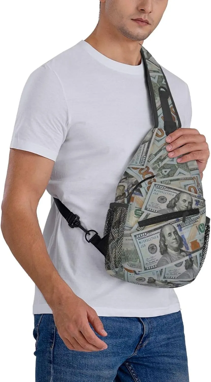 Us Bill Dollars Money Sling Backpack Chest Bag Crossbody Shoulder Bag Gym Cycling Travel Hiking Daypack For Men Women