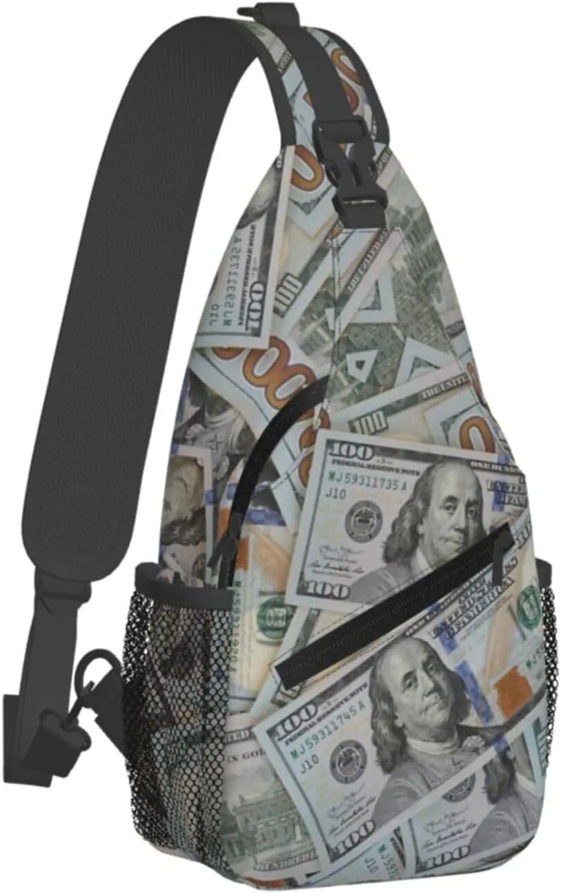 Us Bill Dollars Money Sling Backpack Chest Bag Crossbody Shoulder Bag Gym Cycling Travel Hiking Daypack For Men Women
